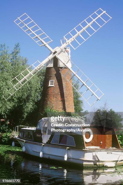 Windmill at Barton Broad, Norfolk Broads, United Kingdom,.