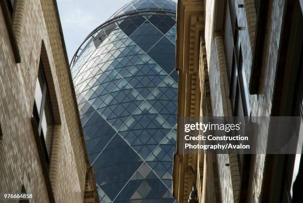 Swiss Re building, The Gherkin, City of London, United Kingdom, Designed by Norman Foster and Partners, Winner of the Stirling Prize 2004.