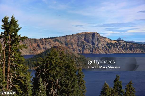 wizard island through the trees - wizard island stock pictures, royalty-free photos & images