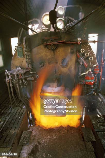 The cab interior of a 2-8-0 Baldwin at EG Lavandero Sugar Mill Cuba all the islands locomotives are oil burners as there are no indigenous reserves...