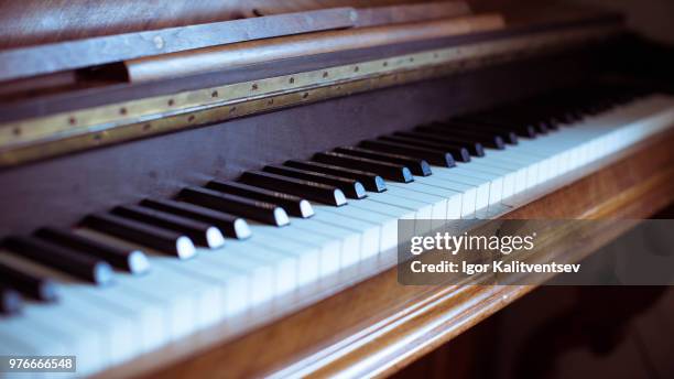 old grand piano detail - grand piano stock pictures, royalty-free photos & images