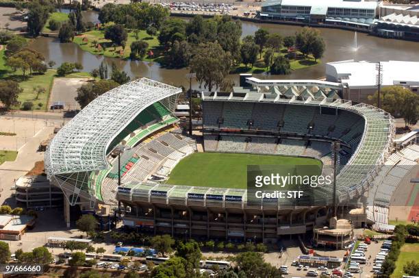 Aerial view taken on February 18, 2010 shows the Free State Stadium in Bloemfontein, South Africa, ahead of the 2010 Football World Cup. About 450...