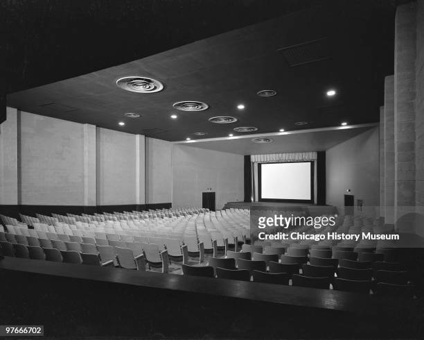View of the interior of the Ridge Theatre in Oak Ridge, Tennessee, July 12, 1944. The city was established in 1942 to house the employees of the...