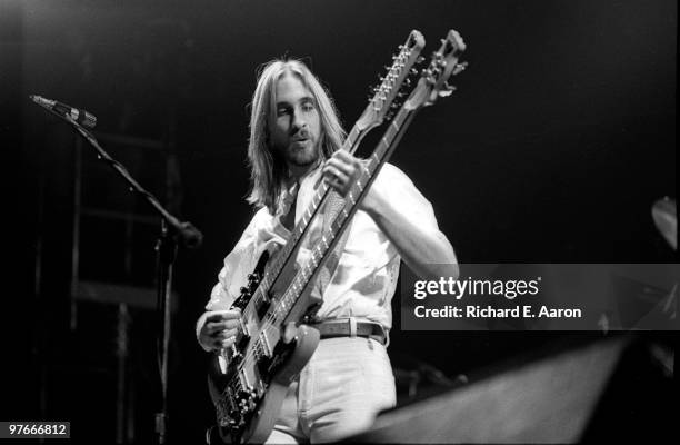 Mike Rutherford from Genesis performs live on stage at Madison Square Garden in New York on February 23 1977