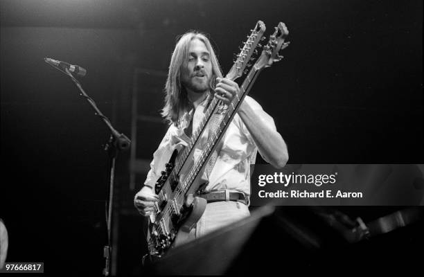 Mike Rutherford from Genesis performs live on stage at Madison Square Garden in New York on February 23 1977