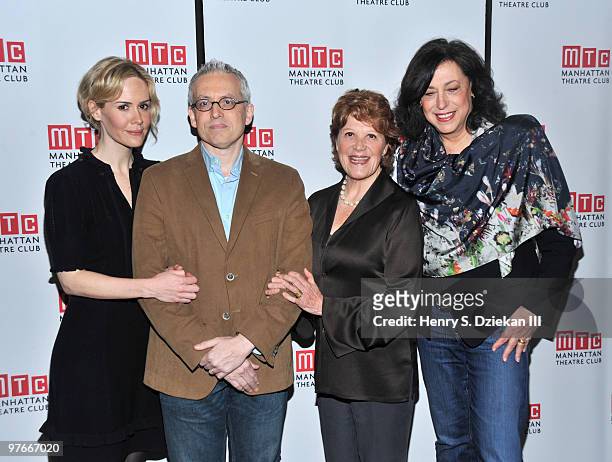 Actress Sarah Paulson, Playwright Donald Margulies, Actress Linda Lavin and Director Lynne Meadow attend the "Collected Stories" photo call at the...