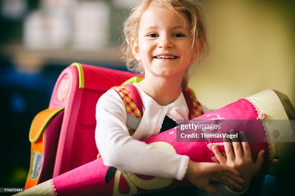 Schoolgirl first day in School - Cone Education Child