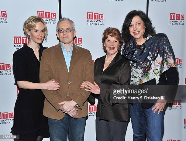 Actress Sarah Paulson, Playwright Donald Margulies, Actress Linda Lavin and Director Lynne Meadow attend the "Collected Stories" photo call at the...