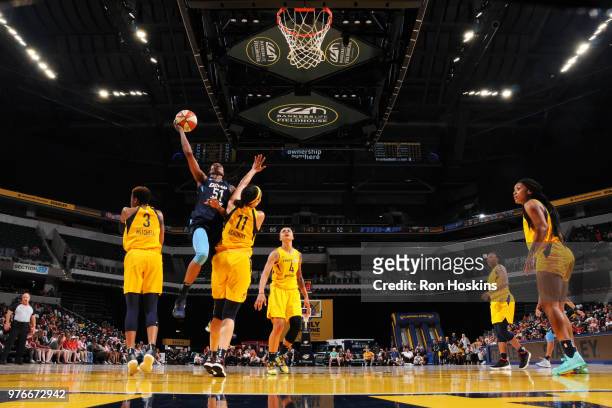 Jessica Breland of the Atlanta Dream shoots the ball against the Indiana Fever on June 16, 2018 at Bankers Life Fieldhouse in Indianapolis, Indiana....
