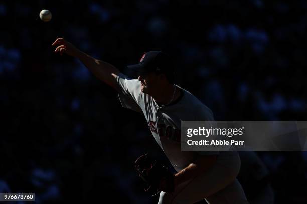 Steven Wright of the Boston Red Sox pitches in the first inning against the Seattle Mariners during their game at Safeco Field on June 16, 2018 in...
