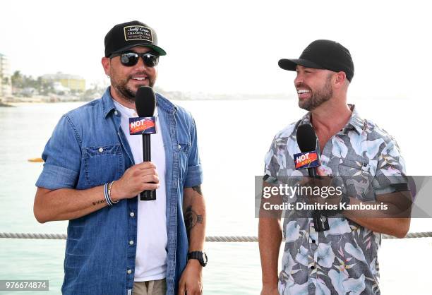 Host Cody Alan interviews Jason Aldean at Sandals Royal Bahamian during CMT Story Behind the Songs LIV+ Weekend on June 15, 2018 in Nassau, Bahamas.