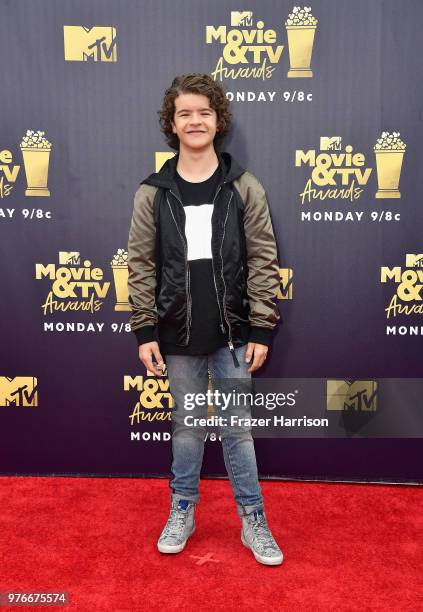 Actor Gaten Matarazzo attends the 2018 MTV Movie And TV Awards at Barker Hangar on June 16, 2018 in Santa Monica, California.