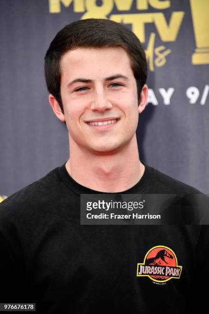 Actor Dylan Minnette attends the 2018 MTV Movie And TV Awards at Barker Hangar on June 16, 2018 in Santa Monica, California.