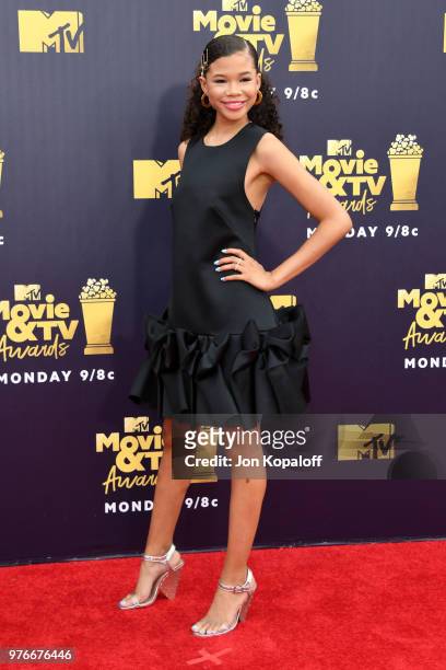 Actor Storm Reid attends the 2018 MTV Movie And TV Awards at Barker Hangar on June 16, 2018 in Santa Monica, California.