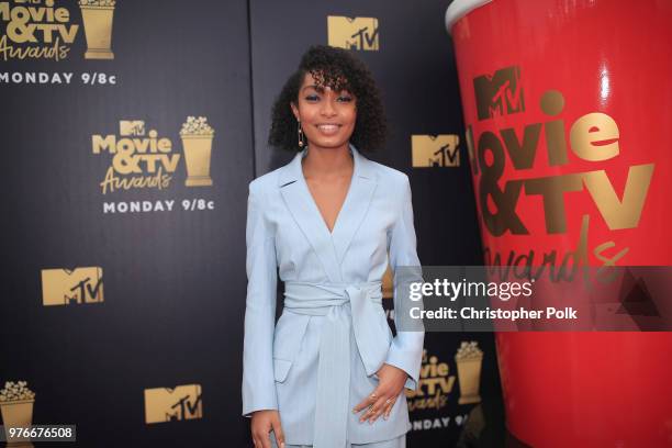 Actor Yara Shahidi attends the 2018 MTV Movie And TV Awards at Barker Hangar on June 16, 2018 in Santa Monica, California.