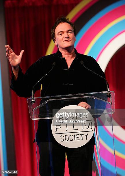 Director,ProducerActor Quentin Tarantino recieves the Tom Mix Honorary Texan Award at the 2010 Texas Film Hall Of Fame Awards on March 11, 2010 in...