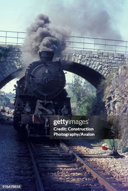 Former Prussian G12 Class 3 cylinder 2-10-0 classified 36 by Yugoslav Railways at Stanjel on the line between Sezana and Nova Gorica in August 1972.