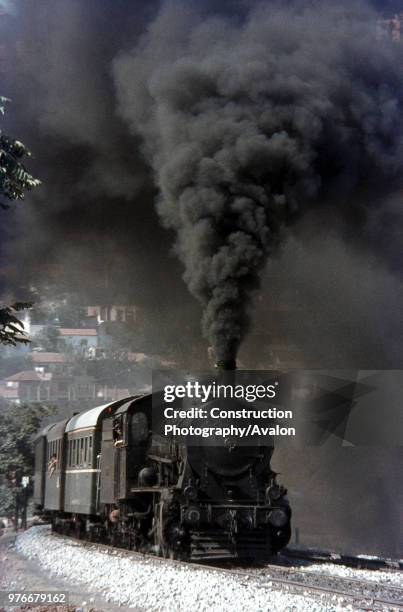 Former German Kreigslokomotiv 2-10-0 climbs away from Izmir with the 08:00 'mixed' to Afyon on Saturday 21st August 1976.