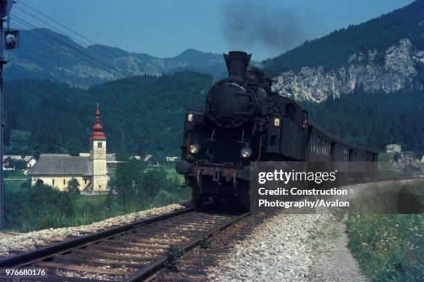 Hungarian designed 2-6-2T classified 17 by Yugoslav Railways at work in Slovenia in August 1972. The veteran is heading a Jesenica - Nova Gorica...