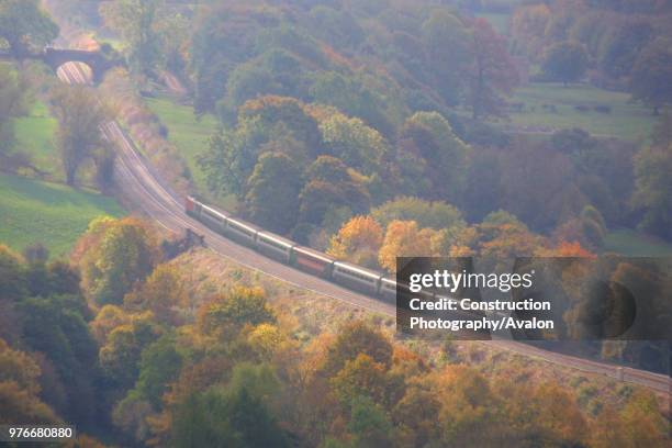 Midland Mainline HST Rio service passes through the Hope Valley in the Peak District National Park. Here it is seen heading north near Edale, 2004.