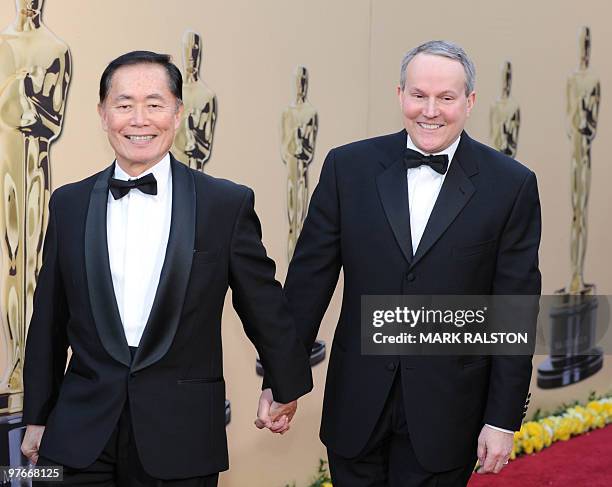 Actor George Takei and husband Brad Altman arrive at the 82nd Academy Awards at the Kodak Theater in Hollywood, California on March 07, 2010. AFP...