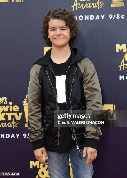 Actor Gaten Matarazzo attends the 2018 MTV Movie & TV awards, at the Barker Hangar in Santa Monica on June 16, 2018. - This year's show is not live....