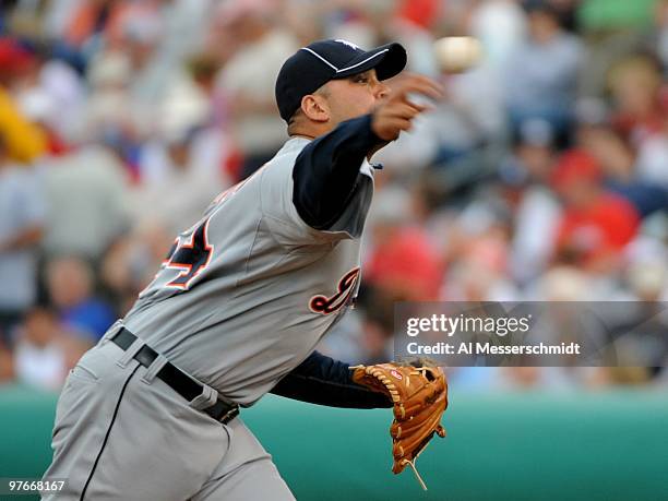 Pitcher Joel Zumaya of the Detroit Tigers throws in relief against the Philadelphia Phillies March 11, 2010 at the Bright House Field in Clearwater,...