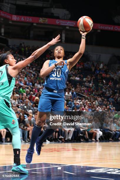 Tanisha Wright of the Minnesota Lynx shoots the ball against the New York Libertyon June 16, 2018 at Target Center in Minneapolis, Minnesota. NOTE TO...