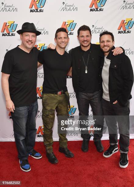 Justin Jeffre, Jeff Timmons, Nick Lachey and Drew Lachey of 98 Degrees attend 103.5 KTU's KTUphoria on June 16, 2018 in Wantagh City.