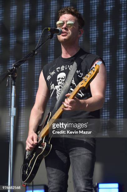 Mike Kerr of Royal Blood performs on the Firefly Stage during the 2018 Firefly Music Festival on June 16, 2018 in Dover, Delaware.
