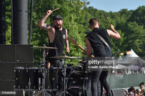 Ben Thatcher and Mike Kerr of Royal Blood perform on the Firefly Stage during the 2018 Firefly Music Festival on June 16, 2018 in Dover, Delaware.
