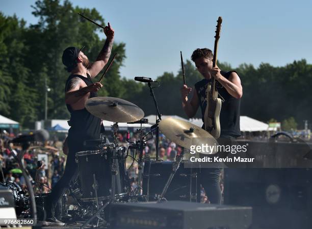 Ben Thatcher and Mike Kerr of Royal Blood perform on the Firefly Stage during the 2018 Firefly Music Festival on June 16, 2018 in Dover, Delaware.