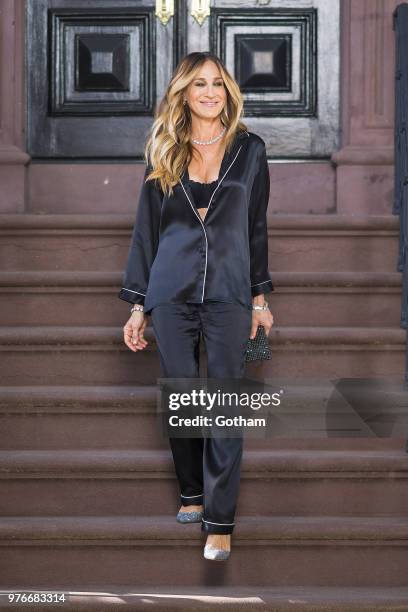 Sarah Jessica Parker is seen during a photoshoot for Intimissimi in the West Village on June 16, 2018 in New York City.