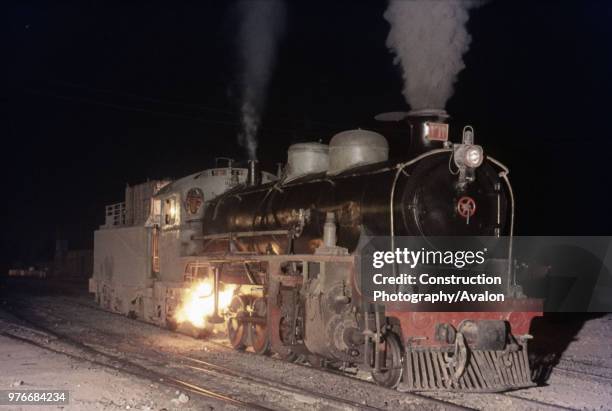 Scene at Syrian Railways motive power depot at Cadem in Damascus with an oil burning Hartmann built Mikado 2-8-2 on Monday 5th July 1976.