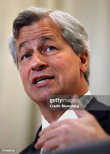 Jamie Dimon, chairman, president and chief executive officer of JPMorgan Chase & Co., speaks at the Stanford Institute for Economic Policy Research...