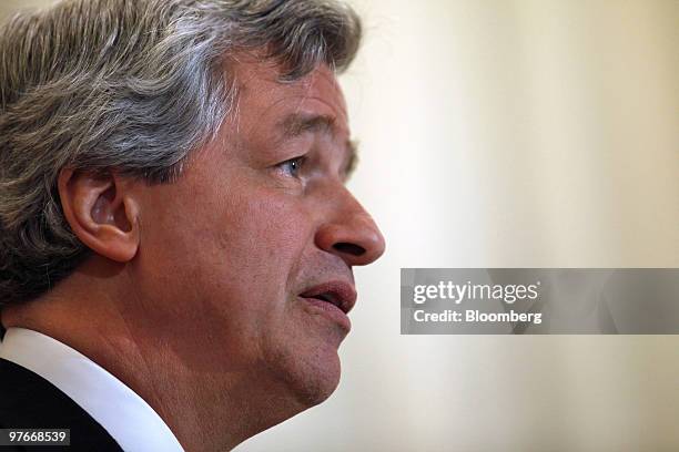 Jamie Dimon, chairman, president and chief executive officer of JPMorgan Chase & Co., speaks at the Stanford Institute for Economic Policy Research...