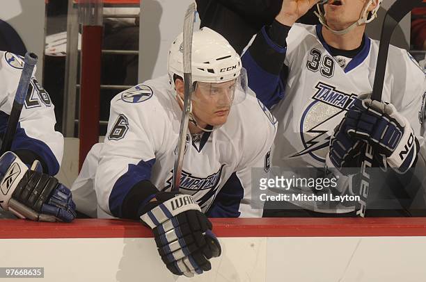 Kurtis Foster of the Tampa Bay Lightning looks on during a NHL hockey game against the Washington Capitals on March 4, 2010 at the Verizon Center in...