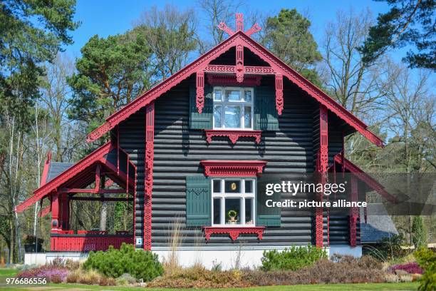 April 2018, Germany, Bad Saarow: The Maxim-Gorki-House in Bad Saarow. The building was put up in the typical Scandinavian architectural style by the...