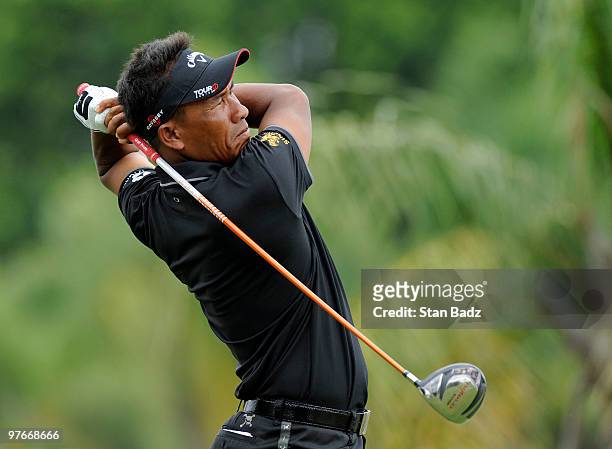 Thongchai Jaidee of Thailand hits from eighth tee box during the second round of the World Golf Championships-CA Championship at Doral Golf Resort...