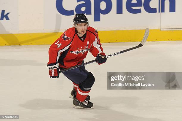 Tomas Fleischmann of the Washington Capitals looks on during a NHL hockey game against the Tampa Bay Lightning on March 4, 2010 at the Verizon Center...