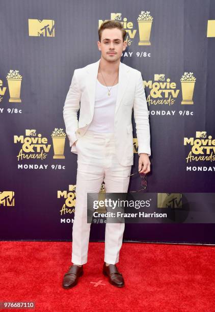 Actor Dacre Montgomery attends the 2018 MTV Movie And TV Awards at Barker Hangar on June 16, 2018 in Santa Monica, California.