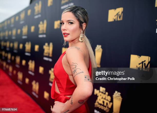 Recording artist Halsey attends the 2018 MTV Movie And TV Awards at Barker Hangar on June 16, 2018 in Santa Monica, California.