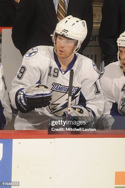 Stephane Veilleux of the Tampa Bay Lightning during a NHL hockey game against the Washington Capitals on March 4, 2010 at the Verizon Center in...