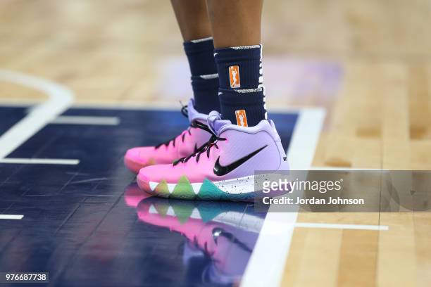 Sneakers of Danielle Robinson of the Minnesota Lynx seen during the game against the New York Liberty on June 16, 2018 at Target Center in...