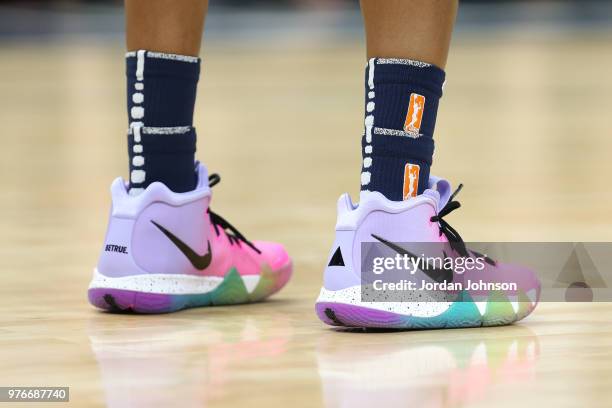 Sneakers of Danielle Robinson of the Minnesota Lynx seen during the game against the New York Liberty on June 16, 2018 at Target Center in...