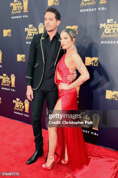 Recording artists G-Eazy and Halsey attend the 2018 MTV Movie And TV Awards at Barker Hangar on June 16, 2018 in Santa Monica, California.