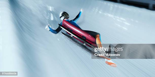 male luger fall from sled on luge track - aksonov stock pictures, royalty-free photos & images