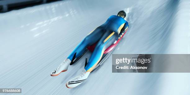 female luge athlete in professional luge track - aksonov stock pictures, royalty-free photos & images