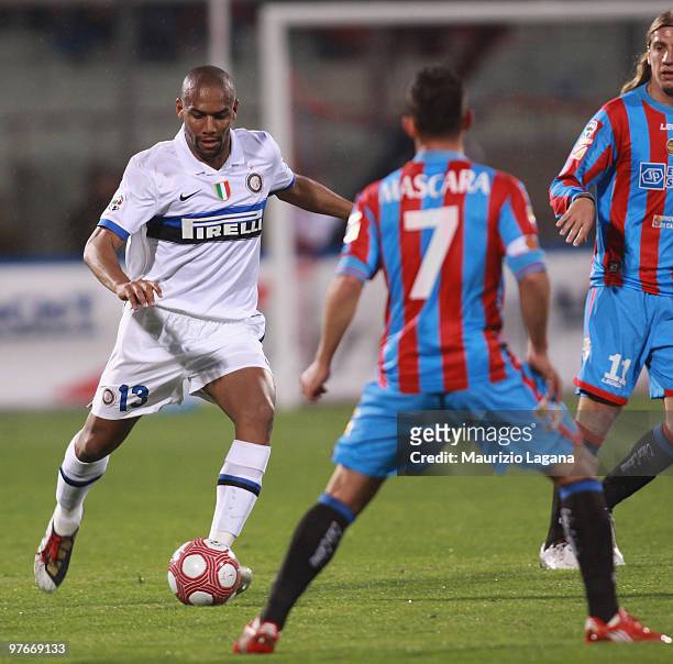 Douglas Maicon of FC Internazionale Milano in action during the Serie A match between Catania Calcio and FC Internazionale Milano at Stadio Angelo...