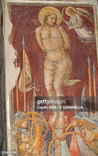 St Sebastian, fresco by Mariotto di Nardo, Church of Santa Maria Maggiore, Florence , Tuscany, Italy, 14th century.